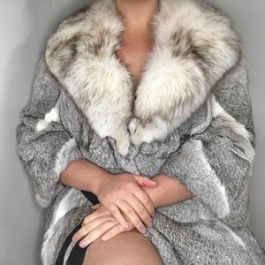 Gray and Beige Fur Coat